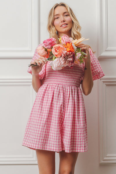 made you blush gingham romper | pink + white