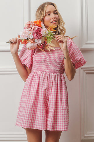 made you blush gingham romper | pink + white