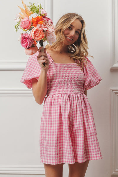 made you blush gingham romper | pink + white