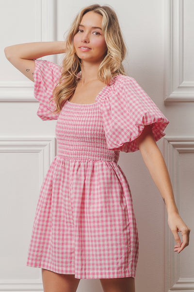 made you blush gingham romper | pink + white