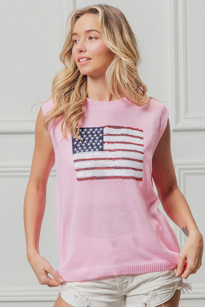 freedom forever american flag sequin patch top | pink