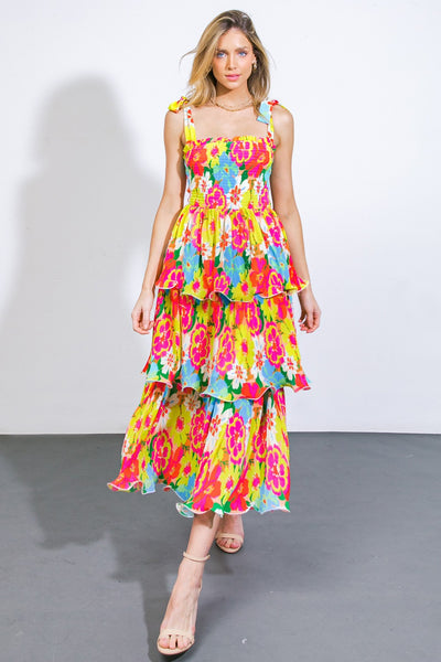 just like magic layered midi dress | yellow + fuchsia
