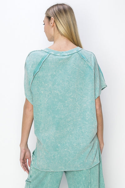 somewhere up above floral trim top | green
