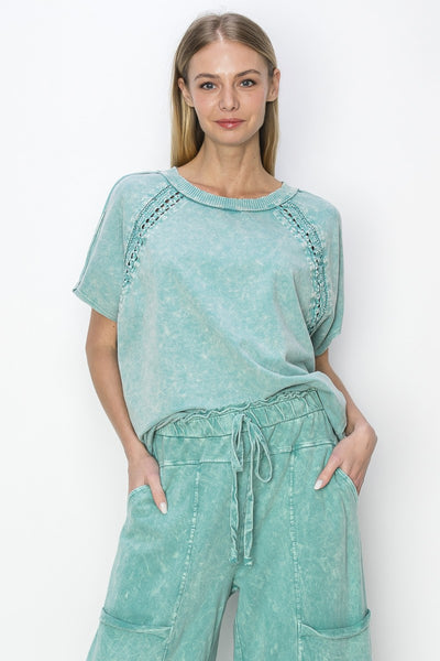 somewhere up above floral trim top | green