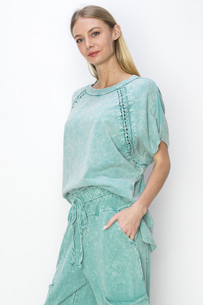 somewhere up above floral trim top | green