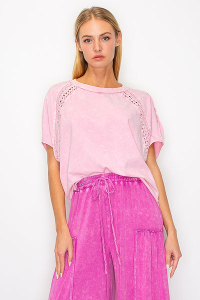 somewhere up above floral trim top | cupcake pink
