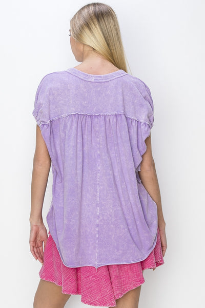 on the edge mineral wash henley top | light lavender