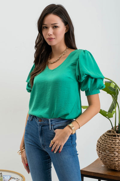 status quo balloon sleeve top | kelly green
