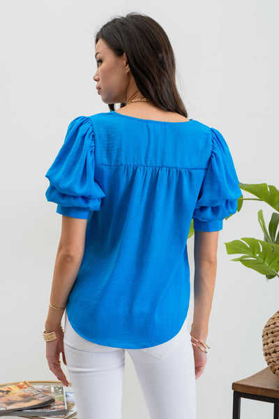 status quo balloon sleeve top | turquoise