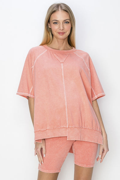 sweetest rush mineral wash top | peach coral
