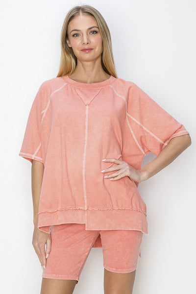 sweetest rush mineral wash top | peach coral
