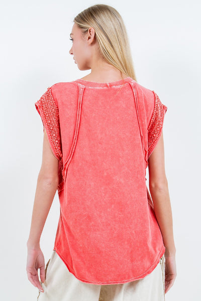 through the garden cap sleeve top | orange red