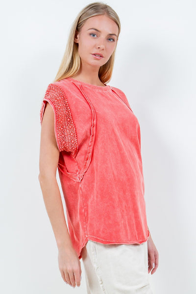 through the garden cap sleeve top | orange red