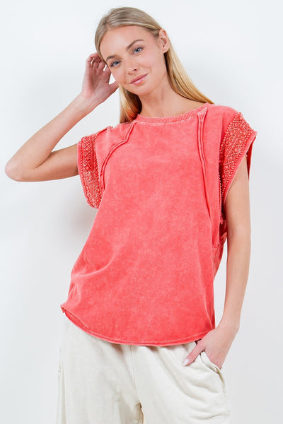 through the garden cap sleeve top | orange red