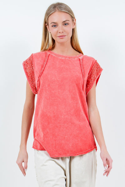 through the garden cap sleeve top | orange red