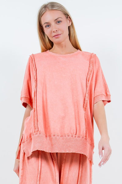 solid choice washed top | peach coral