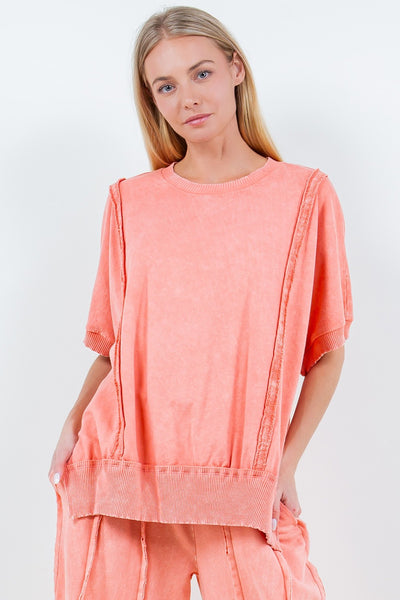 solid choice washed top | peach coral