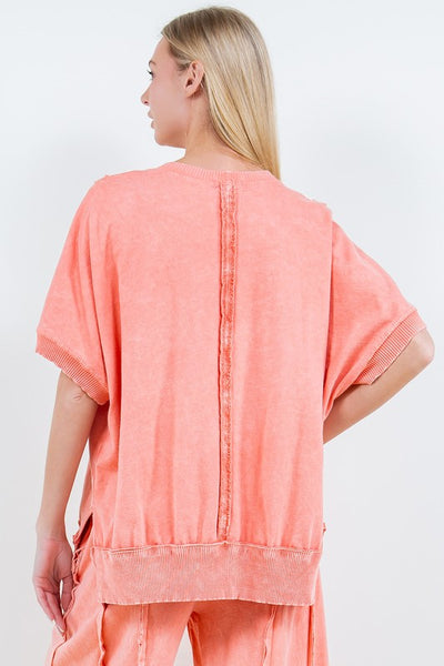 solid choice washed top | peach coral