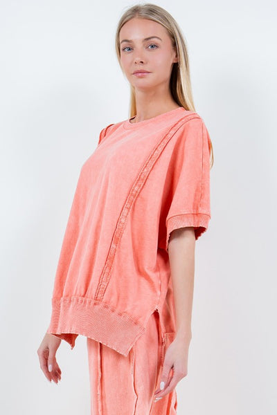 solid choice washed top | peach coral