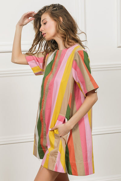 sunlit gleam striped dress | olive + coral