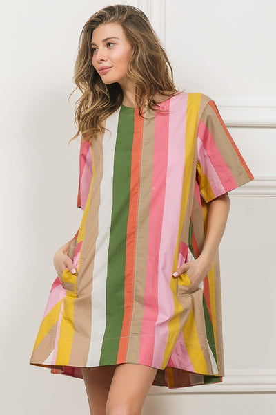 sunlit gleam striped dress | olive + coral