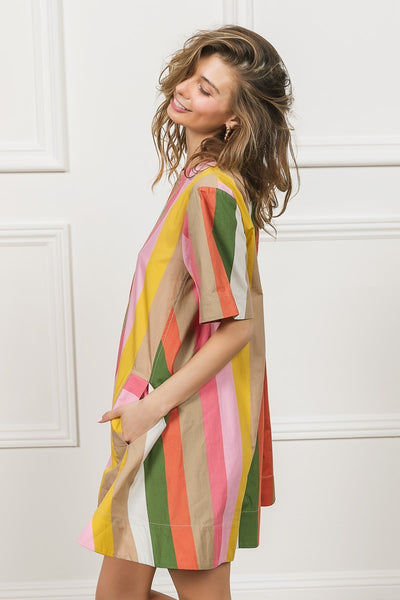 sunlit gleam striped dress | olive + coral