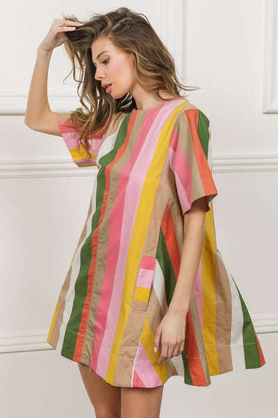sunlit gleam striped dress | olive + coral