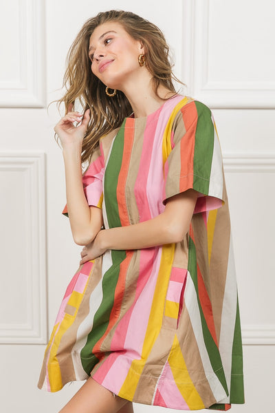 sunlit gleam striped dress | olive + coral