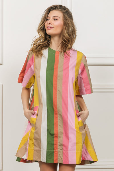 sunlit gleam striped dress | olive + coral