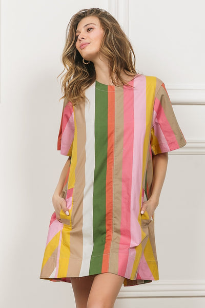 sunlit gleam striped dress | olive + coral