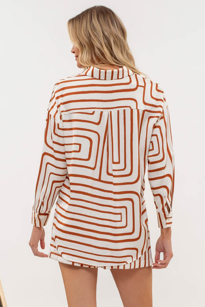 stride on by geo print button down top | brown