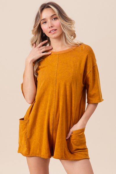 losing all control washed tshirt romper | vintage camel