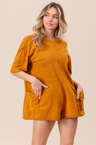 losing all control washed tshirt romper | vintage camel