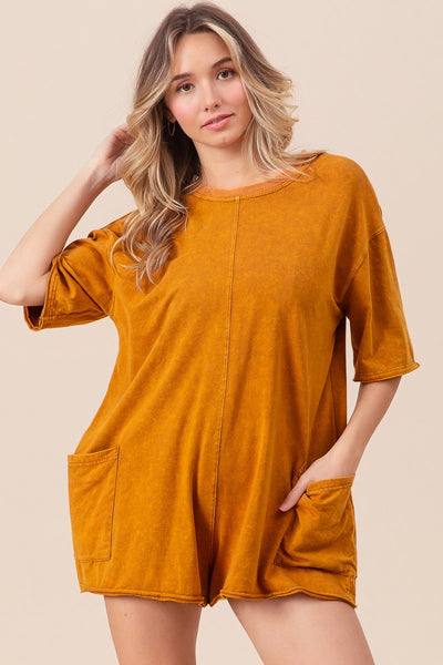 losing all control washed tshirt romper | vintage camel