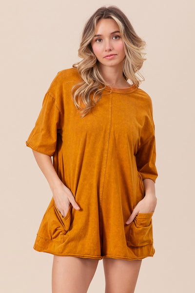 losing all control washed tshirt romper | vintage camel