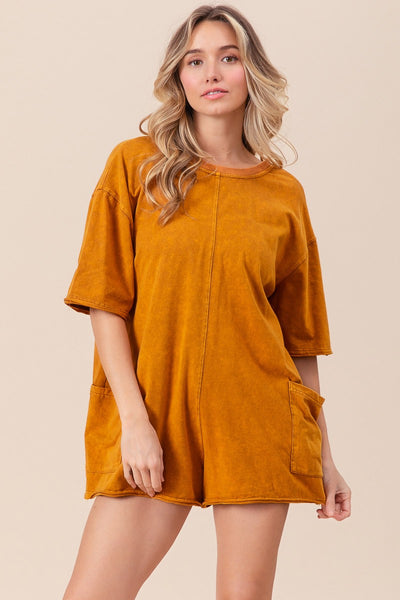 losing all control washed tshirt romper | vintage camel