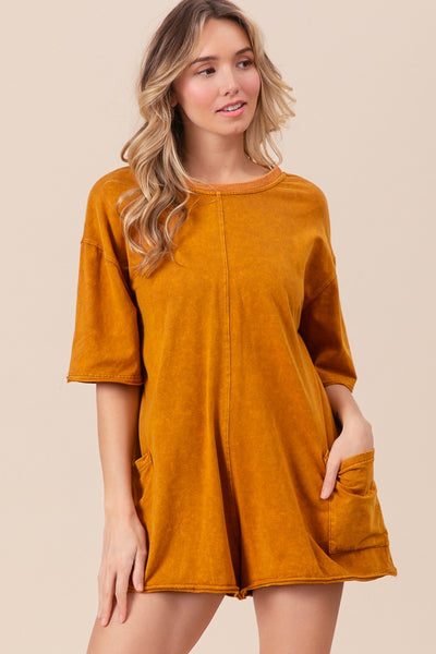 losing all control washed tshirt romper | vintage camel