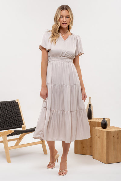 sweetest surprise satin midi dress | ivory