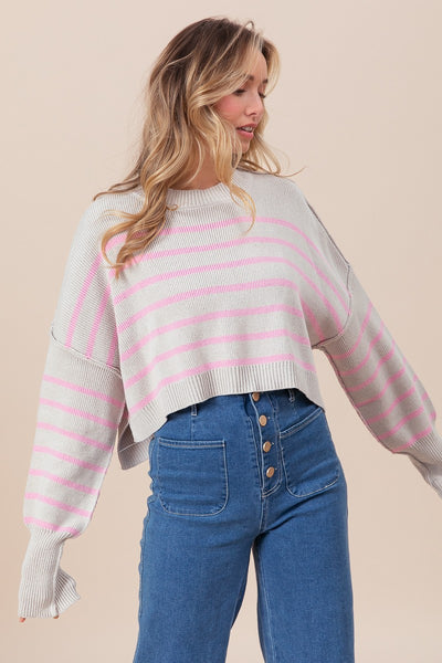 spare my heart striped sweater | grey + pink