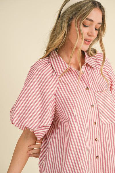 better miss me striped bubble sleeve top | pink raspberry