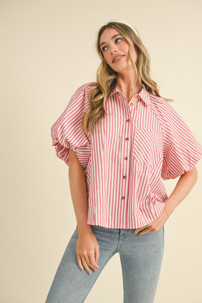 better miss me striped bubble sleeve top | pink raspberry