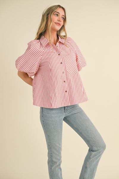 better miss me striped bubble sleeve top | pink raspberry