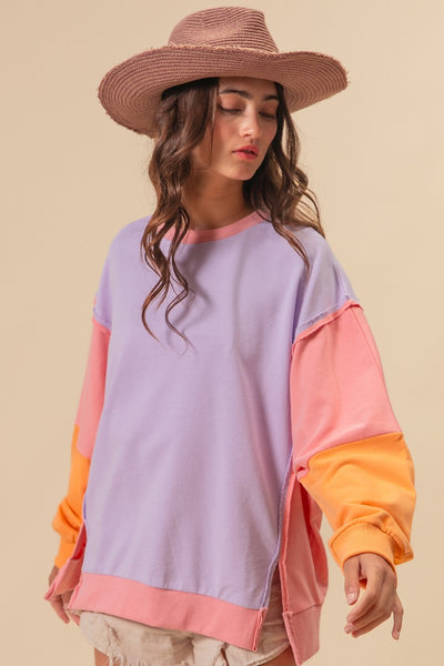 beach therapy vintage washed pullover | lavender + pink + apricot