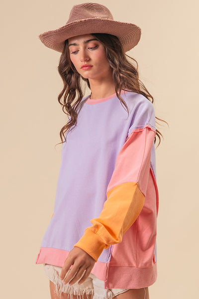 beach therapy vintage washed pullover | lavender + pink + apricot