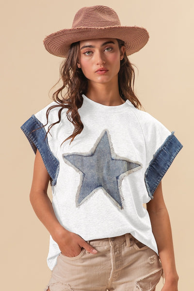 denim star french terry top | off white