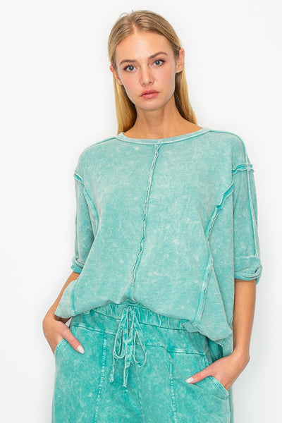 changing the tone terry towel top | dusty cyan