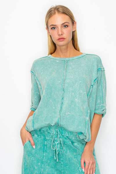 changing the tone terry towel top | dusty cyan