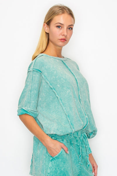 changing the tone terry towel top | dusty cyan