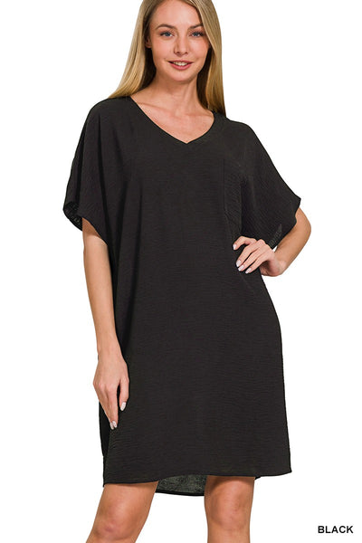 lesson learned airflow v neck tshirt dress | black