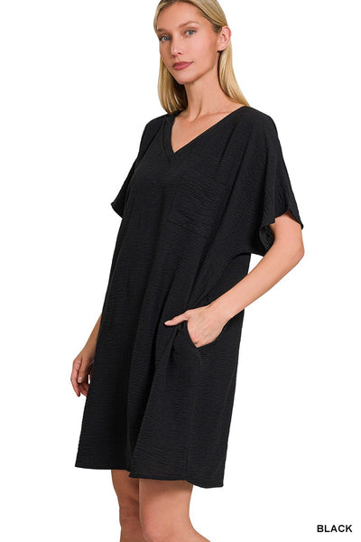 lesson learned airflow v neck tshirt dress | black
